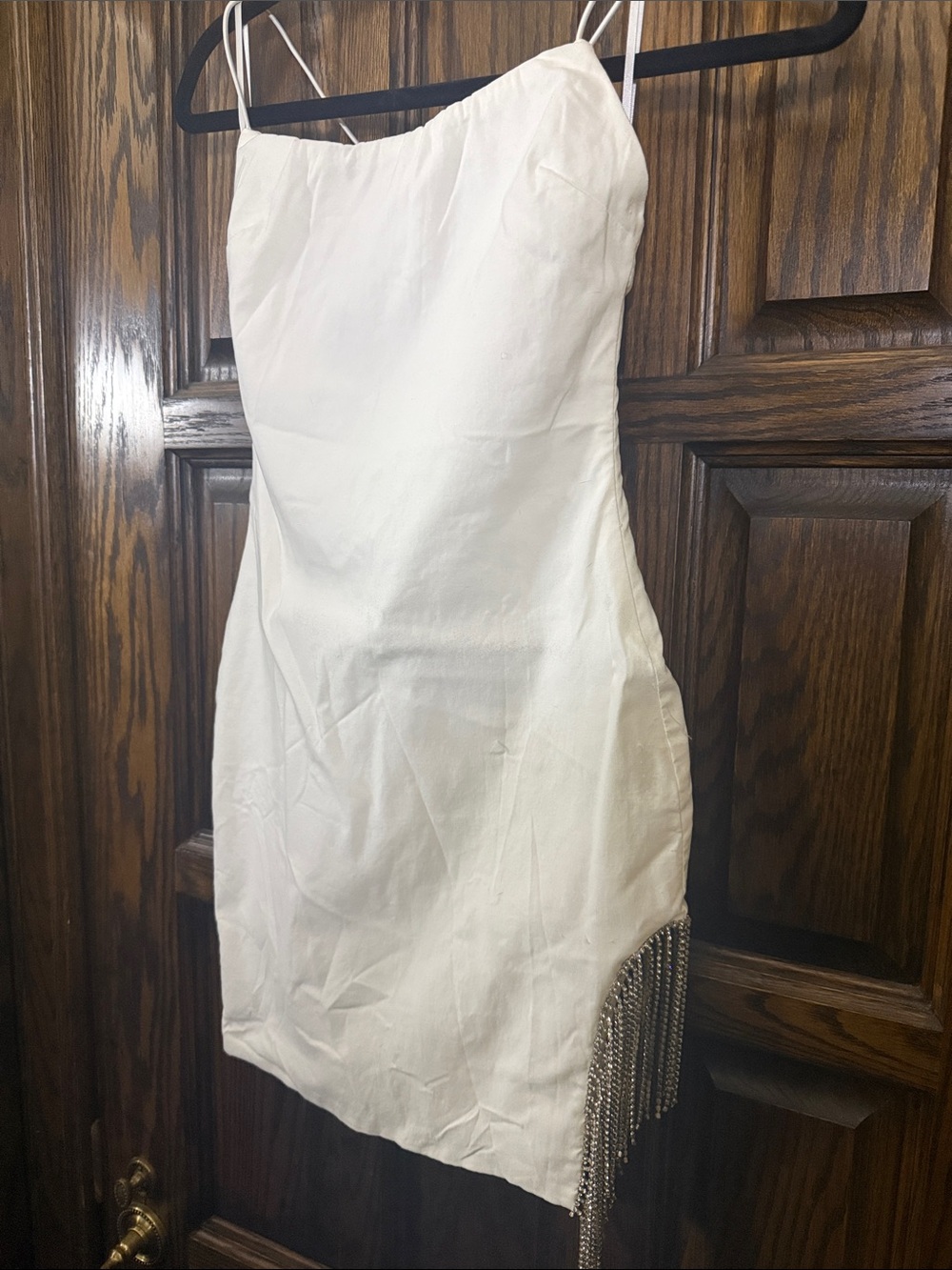 2/$40 Petal Dew White Rhinestone Fringe Mini Dress Size Small